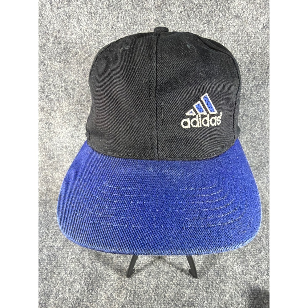 Vintage Adidas Snapback Hat Black Blue Two Tone Embroidered Logo One Size
